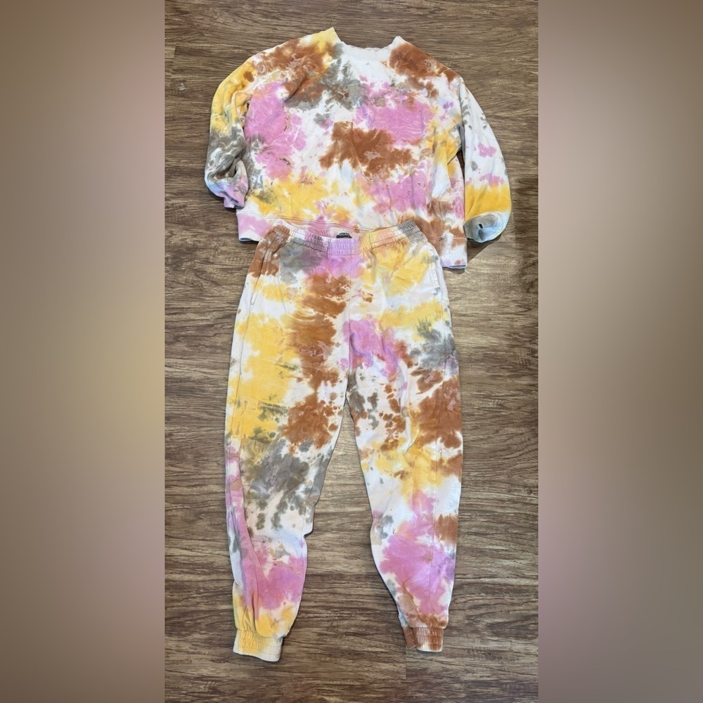 Tie dye jogger comfy sweatsuit athleisure set pink yellow cozy small loungewear - Picture 2 of 6